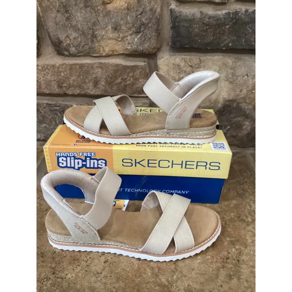 Skechers BOBS Slip-ins Desert Kiss Golden Lily Sandals Natural Beige Womens 9